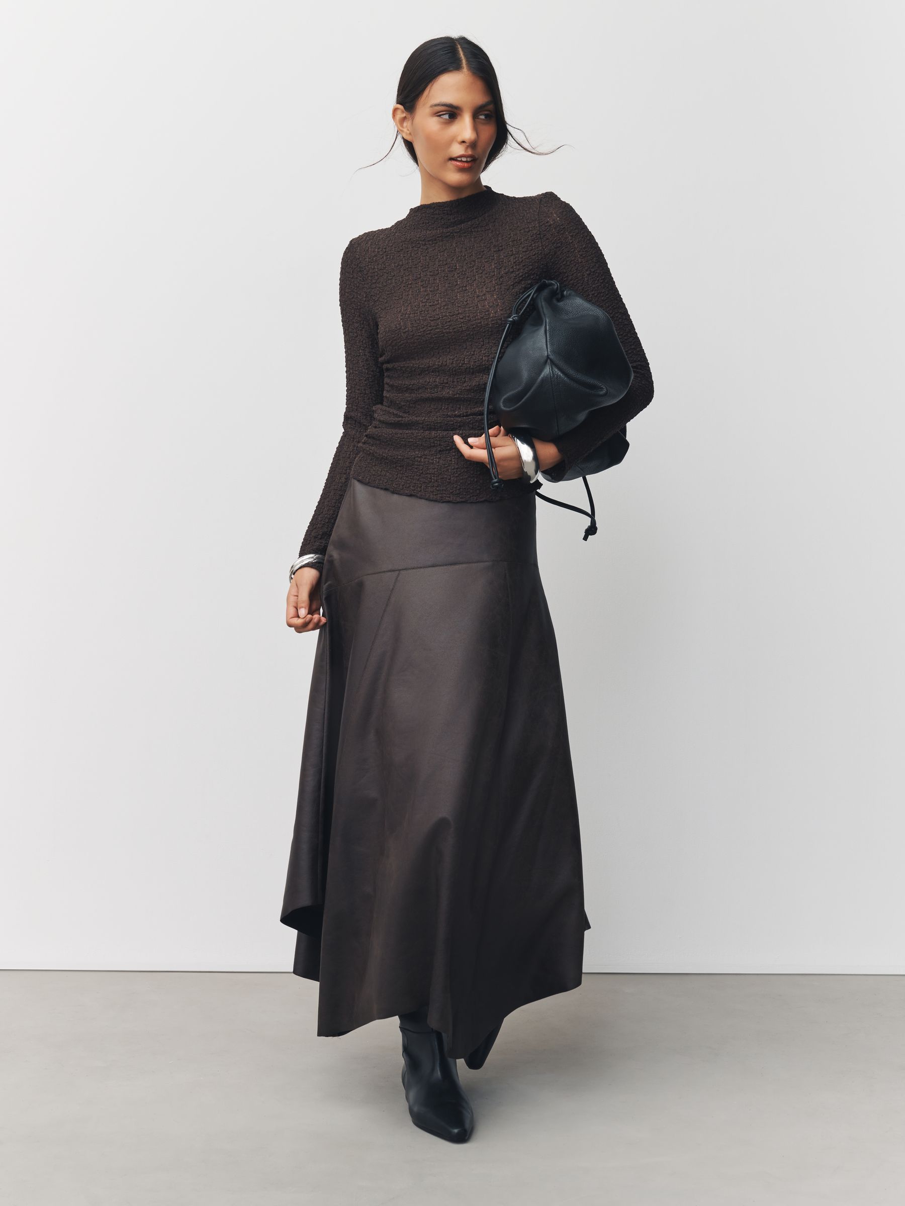 Buy Chocolate Brown Textured High Neck Long Sleeve Top from Next USA