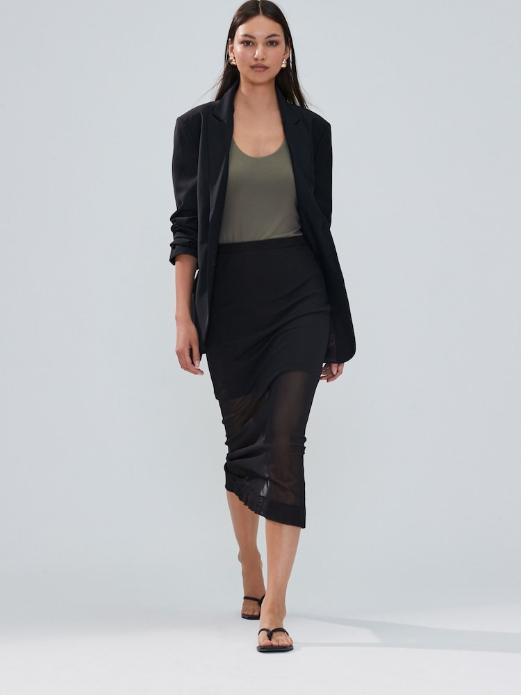 Black Mesh Midi Pencil Skirt - Image 1 of 5