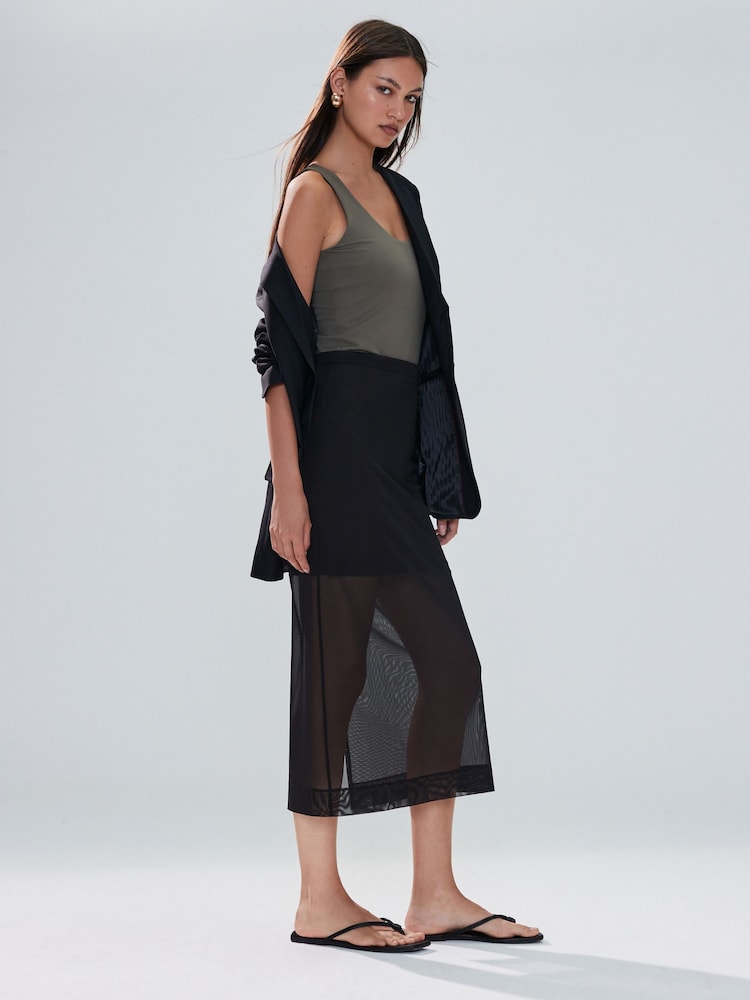 Black Mesh Midi Pencil Skirt - Image 2 of 5