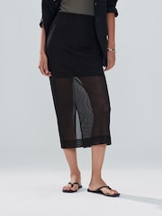 Black Mesh Midi Pencil Skirt - Image 3 of 5