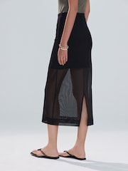 Black Mesh Midi Pencil Skirt - Image 4 of 5