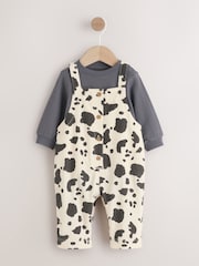 نقشة بقرة بلون رمادي/كريمي - طقم من 2 قطعة من دنغري وبودي سوت للبيبي (0شهر -3سنوات) - صورة 6 من 16