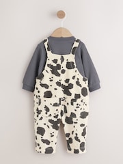 نقشة بقرة بلون رمادي/كريمي - طقم من 2 قطعة من دنغري وبودي سوت للبيبي (0شهر -3سنوات) - صورة 7 من 16