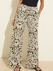 Friends Like These Khaki Floral Crinkle Jersey Wide Leg Trousers - Image 3 of 4