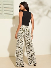 Friends Like These Khaki Floral Crinkle Jersey Wide Leg Trousers - Image 4 of 4