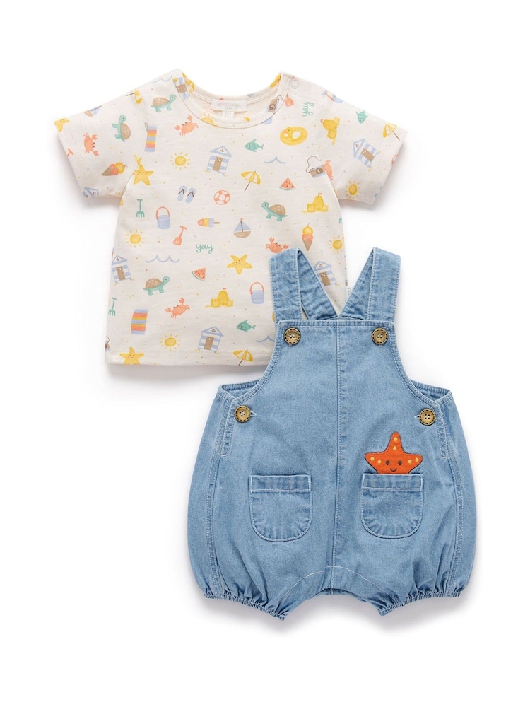 Purebaby Blue Dungaree And T-Shirt Set - Image 2 of 4
