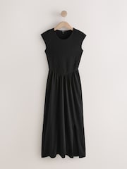 Negro - Cap Sleeve Shirred Body Jersey Midi Dress - Imagen 7 de 9