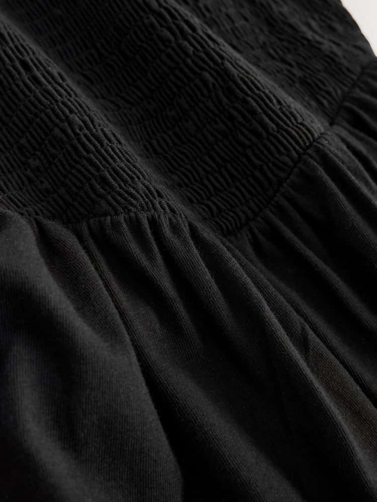 Black Cap Sleeve Shirred Body Jersey Midi Dress - Image 7 of 7 Black Cap Sleeve Shirred Body Jersey Midi Dress - Image 7 of 7