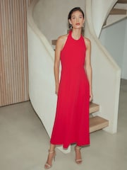 Red Halter Neck Midi Occasion Dress - Image 1 of 7