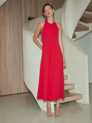 Red Halter Neck Midi Occasion Dress - Image 2 of 7