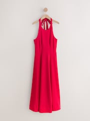 Red Halter Neck Midi Occasion Dress - Image 5 of 7