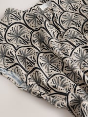 Black/White Palm Print Mini Short Sleeve V-Neck Kaftan Dress with Linen - Image 2 of 3