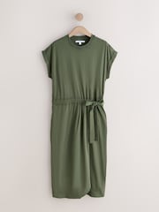 Washed Khaki Green Jersey Sarong Tie T-Shirt Dress - Image 6 of 8