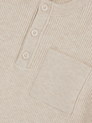 Reiss Oatmeal Melange Harrison Cotton Blend Rib Knit Henley Top - Image 4 of 4