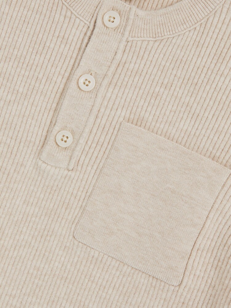 Reiss Oatmeal Melange Harrison Cotton Blend Rib Knit Henley Top - Image 4 of 4