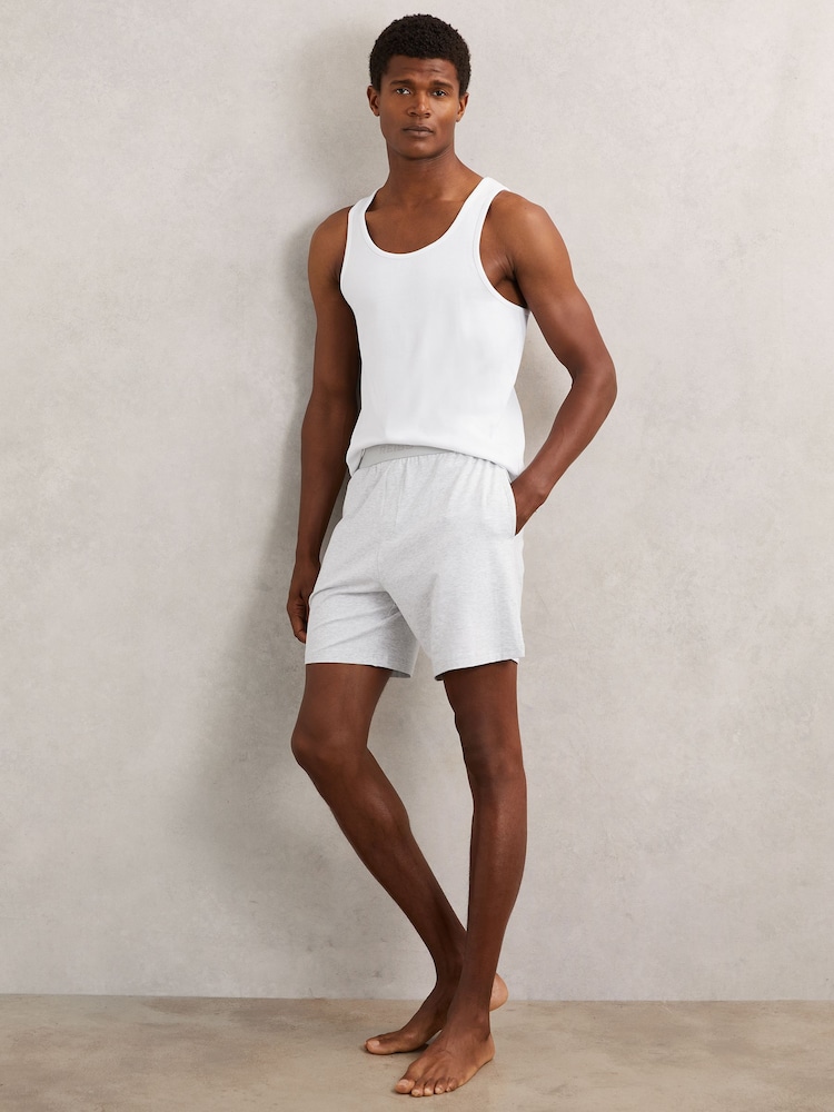 Reiss Soft Grey Fleet Cotton Jersey Logo-Waistband Shorts with Stretch - Image 1 of 6