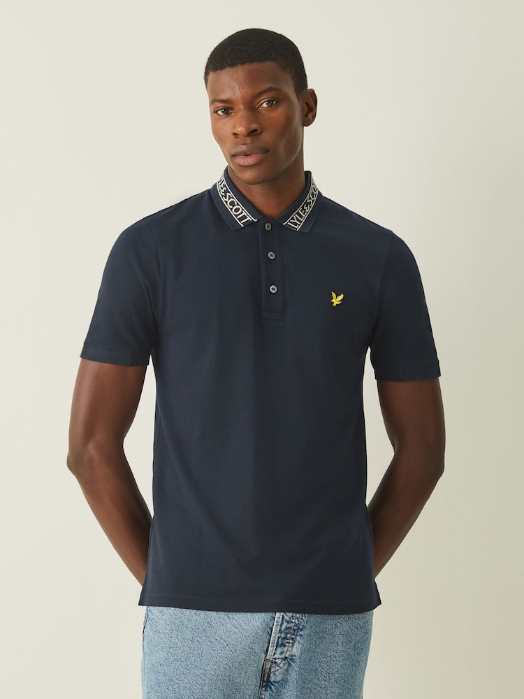 Lyle & Scott Blue Logo Ribbed Polo Shirt - Image 1 of 4