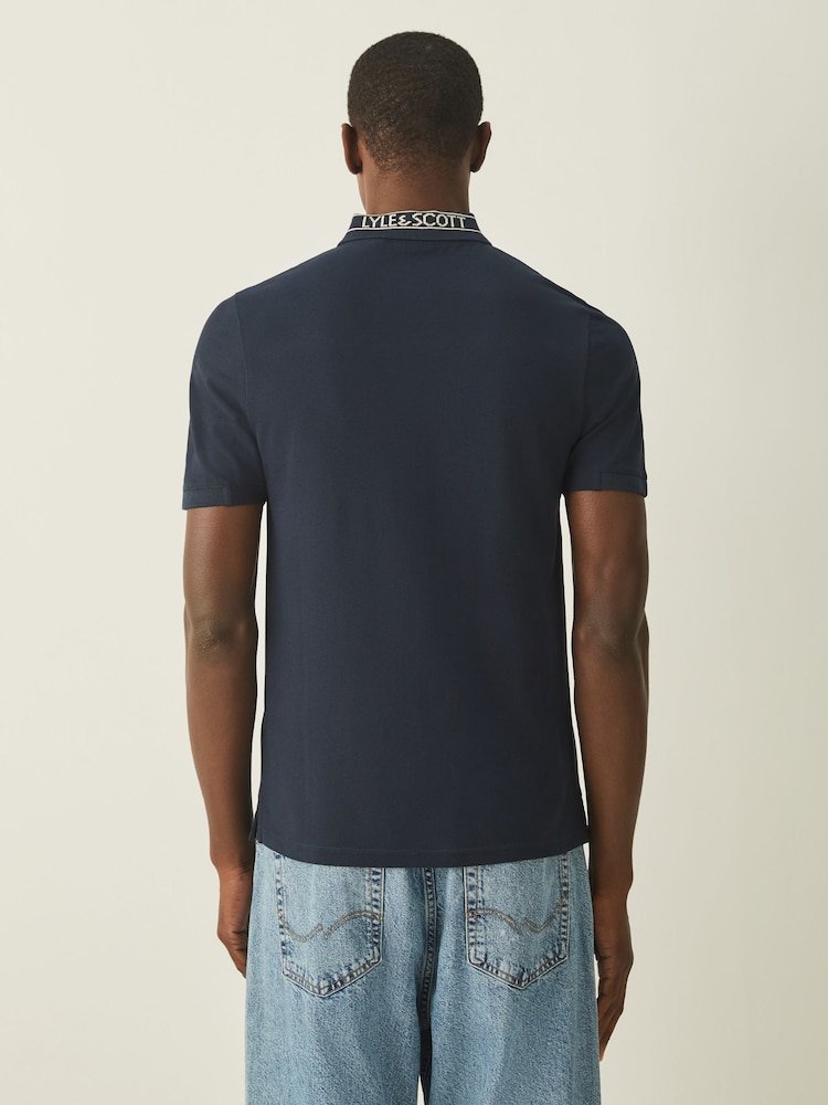 Lyle & Scott Blue Logo Ribbed Polo Shirt - Image 2 of 4