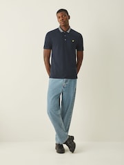 Lyle & Scott Blue Logo Ribbed Polo Shirt - Image 3 of 4