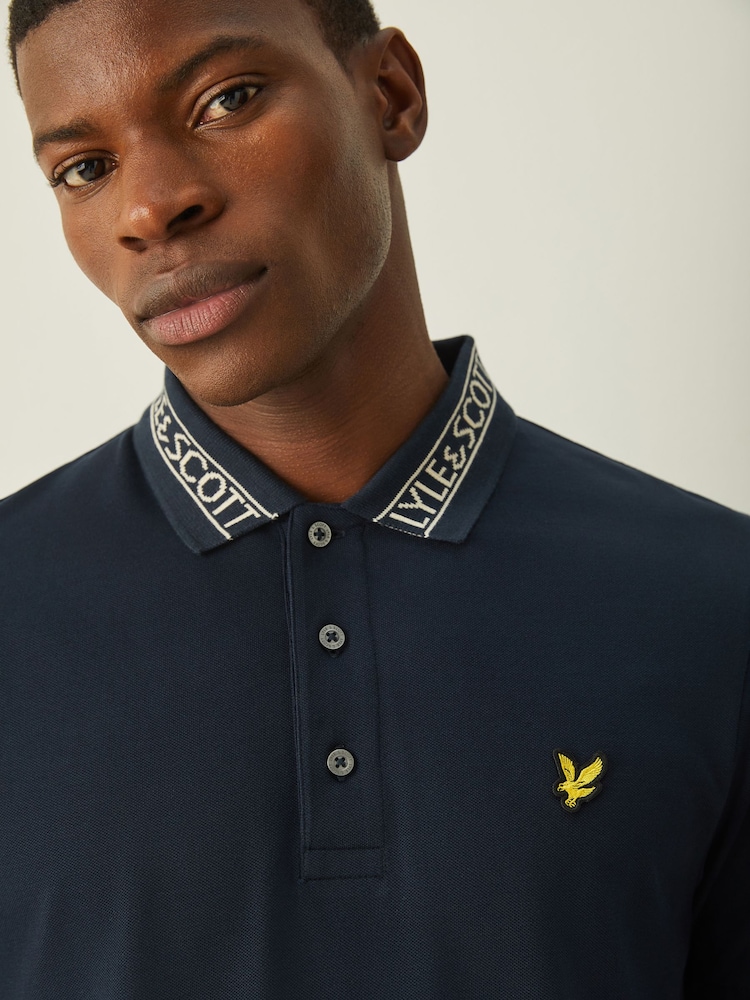 Lyle & Scott Blue Logo Ribbed Polo Shirt - Image 4 of 4