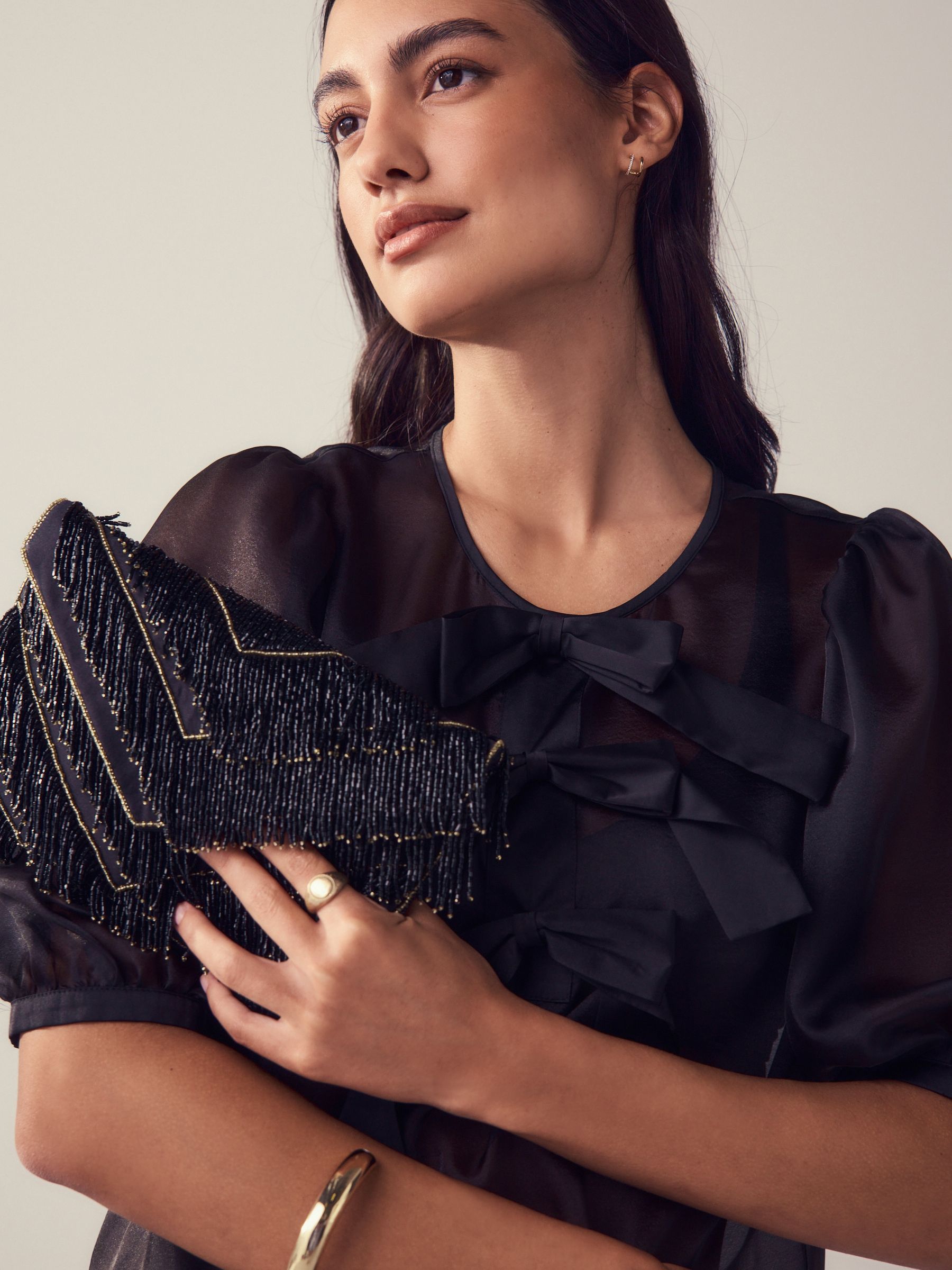 Buy Black Sheer Puff Sleeve Bow Blouse from Next USA
