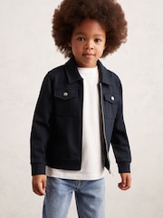 Reiss Navy Blue Medina Interlock Zip Through Overshirt - Image 1 of 4