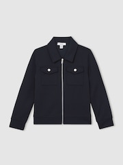 Reiss Navy Blue Medina Interlock Zip Through Overshirt - Image 2 of 4