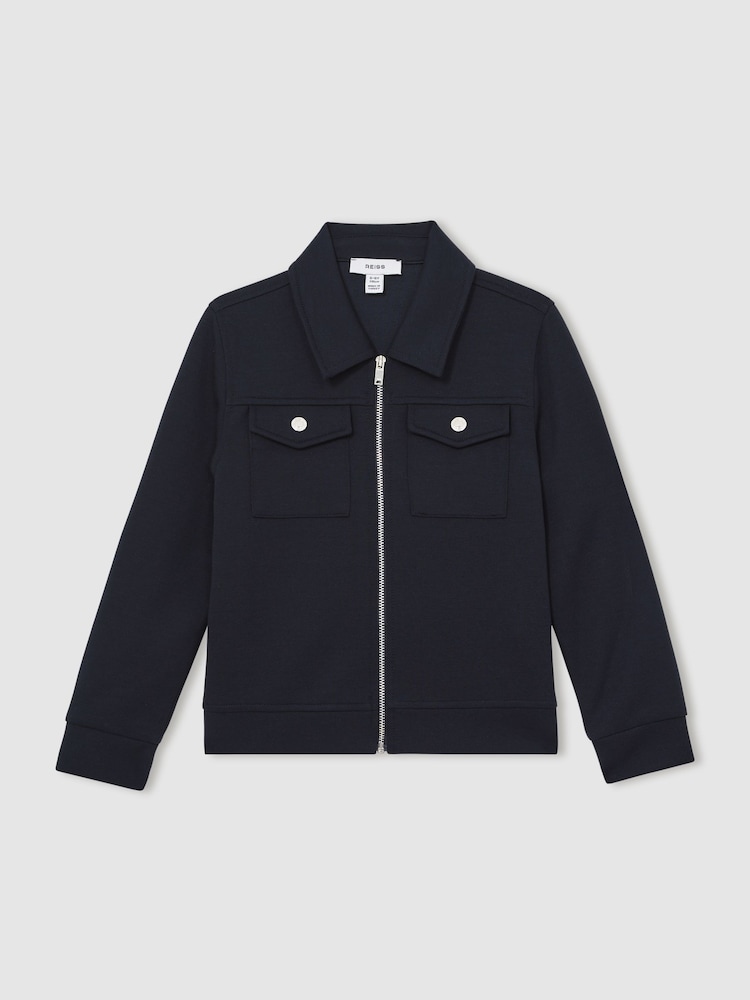 Reiss Navy Blue Medina Interlock Zip Through Overshirt - Image 2 of 4