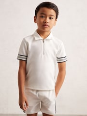 Reiss White Wills Textured Half Zip Polo Shirt - Image 1 of 4