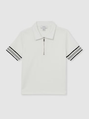 Reiss White Wills Textured Half Zip Polo Shirt - Image 2 of 4