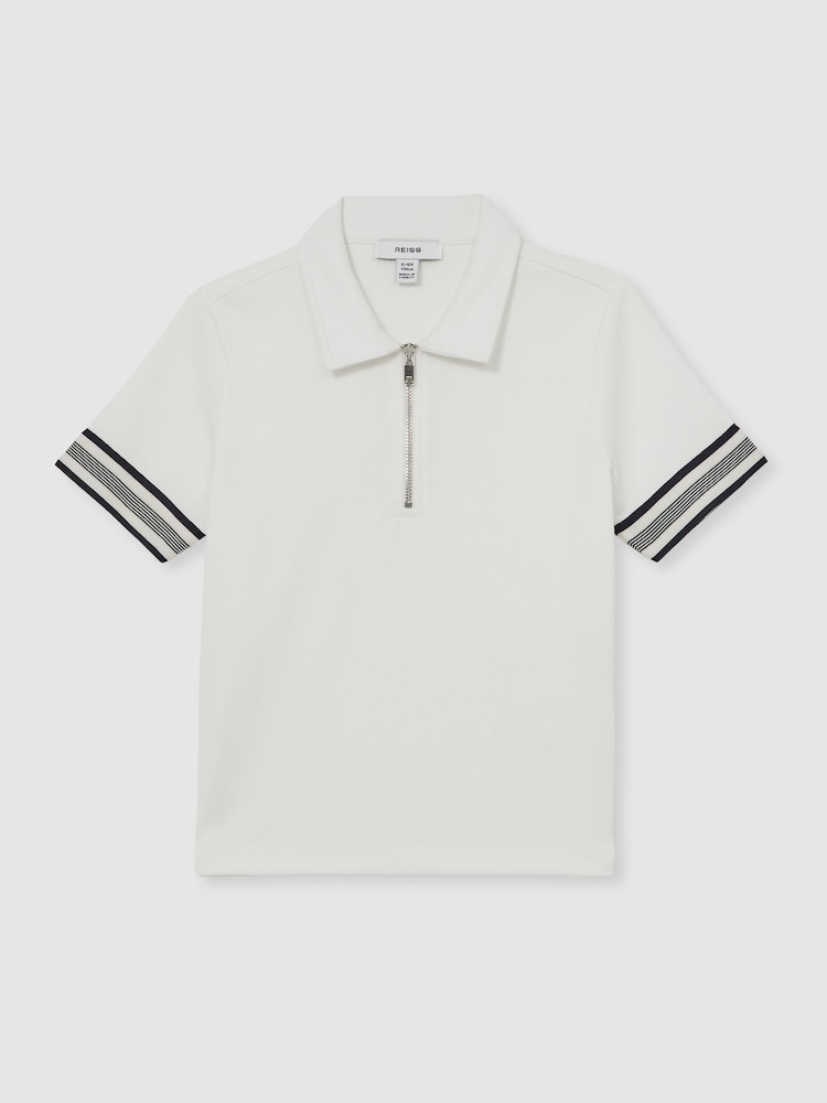 Reiss White Wills Textured Half Zip Polo Shirt - Image 2 of 4