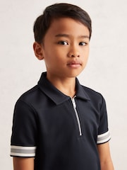 Reiss Navy Blue Wills 3-9 yrs Textured Half Zip Polo Shirt - Image 3 of 4