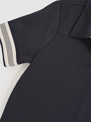 Reiss Navy Blue Wills 3-9 yrs Textured Half Zip Polo Shirt - Image 4 of 4