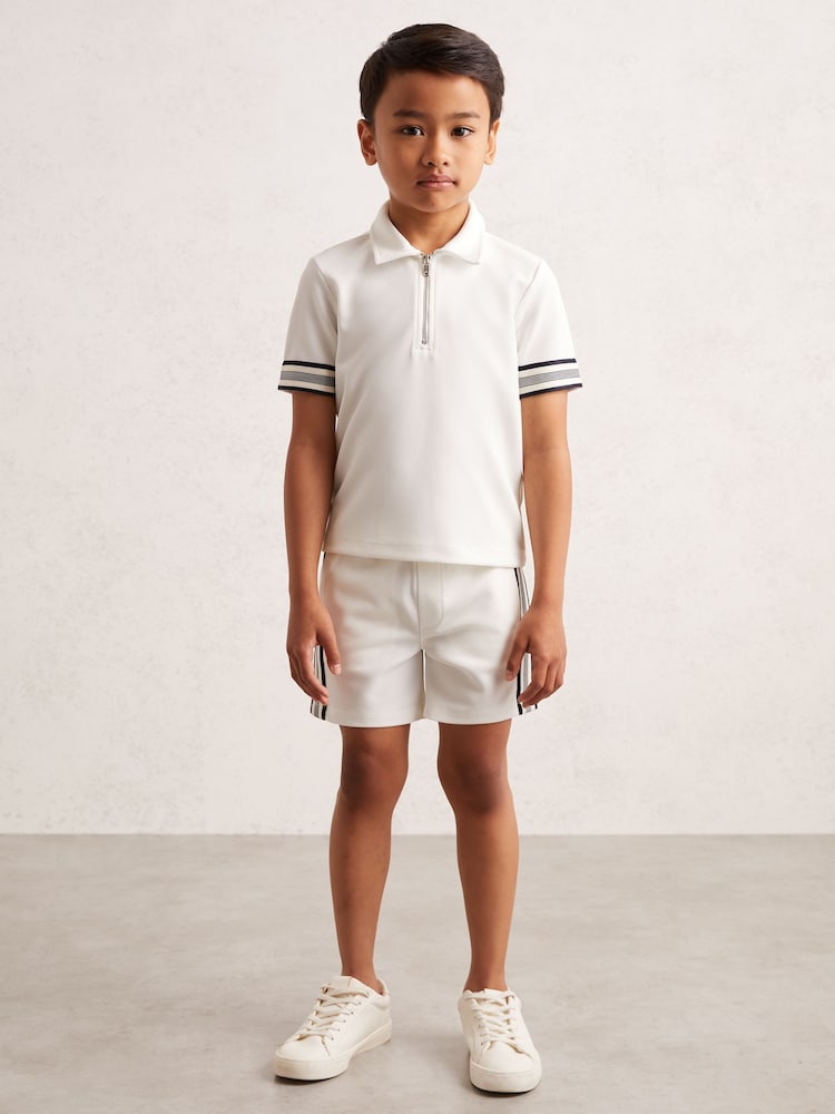 Reiss White Wills 13-14 yrs Textured Half Zip Polo Shirt - Image 2 of 4