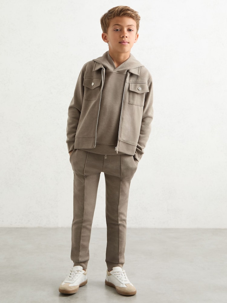 Reiss Taupe Brown Medina Interlock Zip Through Overshirt - Image 1 of 4