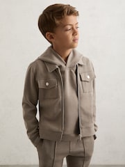 Reiss Taupe Brown Medina Interlock Zip Through Overshirt - Image 3 of 4