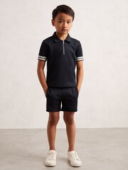 Reiss Navy Blue Wills Textured Half Zip Polo Shirt - Image 2 of 4