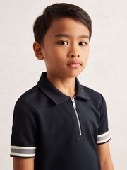Reiss Navy Blue Wills Textured Half Zip Polo Shirt - Image 3 of 4