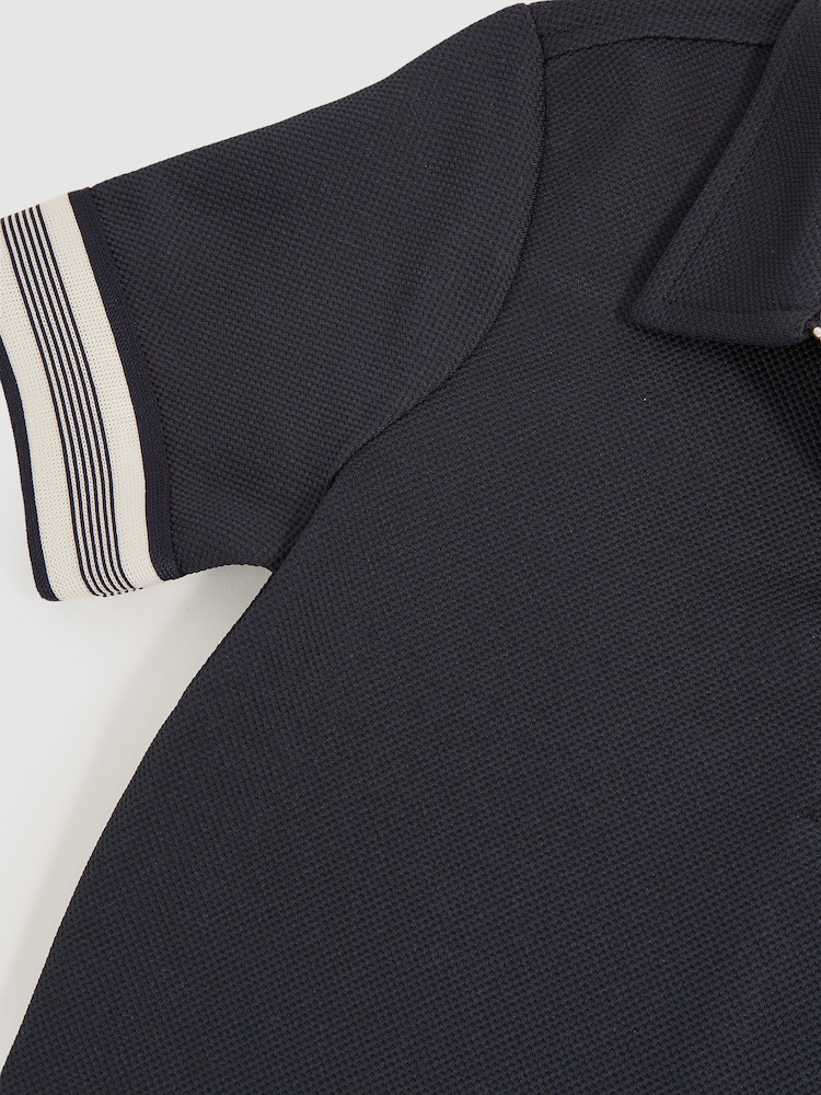Reiss Navy Blue Wills Textured Half Zip Polo Shirt - Image 4 of 4