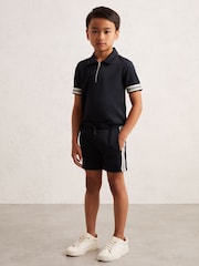 Reiss Navy Blue Terry 3-9 yrs Side Stripe Textured Shorts - Image 1 of 4
