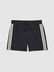 Reiss Navy Blue Terry 3-9 yrs Side Stripe Textured Shorts - Image 2 of 4