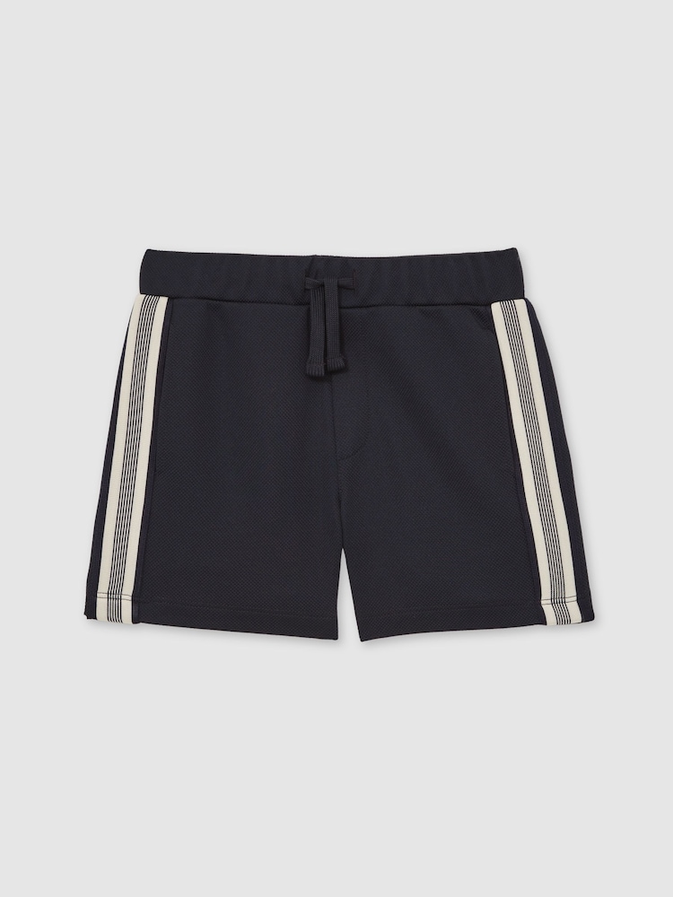 Reiss Navy Blue Terry 3-9 yrs Side Stripe Textured Shorts - Image 2 of 4