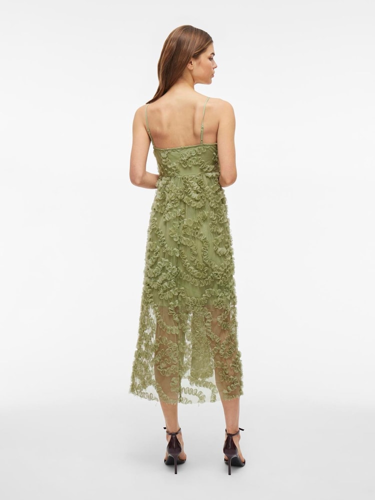 VILA Green Embroidered Cami Midi Dress - Image 2 of 4 VILA Green Embroidered Cami Midi Dress - Image 2 of 4