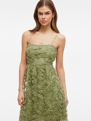VILA Green Embroidered Cami Midi Dress - Image 3 of 4