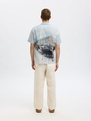 Selected Homme Blue Revere Collar Printed Short Sleeve Shirt - Image 2 of 4