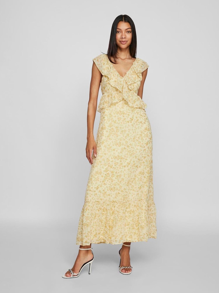 VILA Yellow Sleeveless Ruffle Maxi Dress - Image 1 of 5