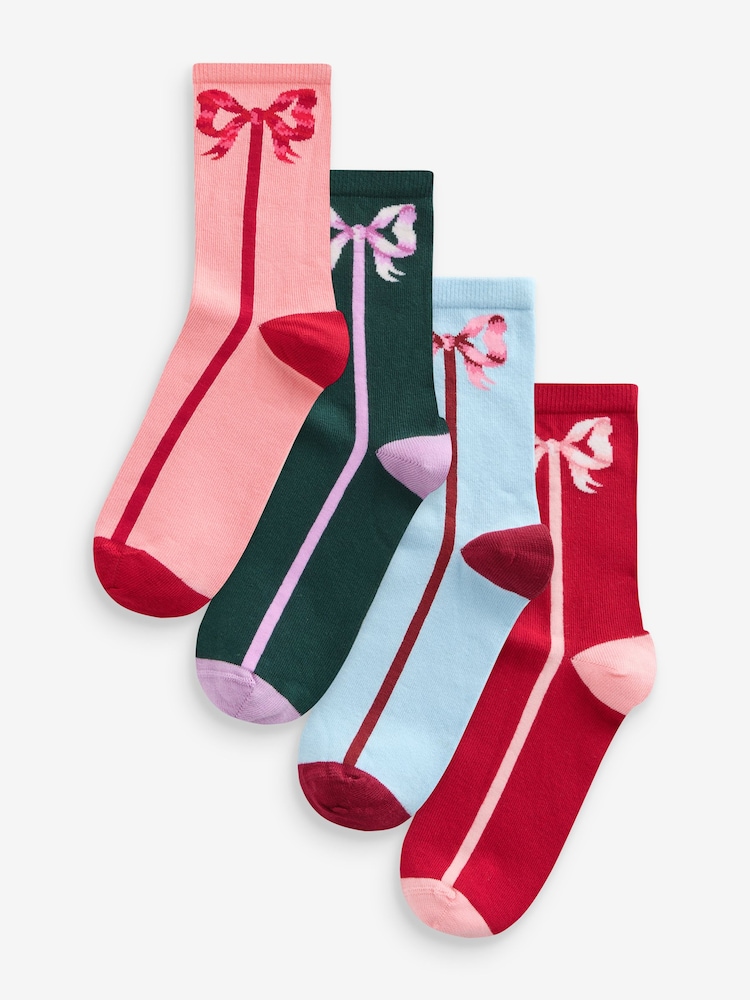 Cath Kidston Pink Bow Cotton Socks 4 Pack - Image 1 of 7 Cath Kidston Pink Bow Cotton Socks 4 Pack - Image 1 of 7