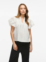 VILA White V-Neck Ruffle Sleeve Top - Image 1 of 4