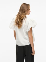 VILA White V-Neck Ruffle Sleeve Top - Image 2 of 4