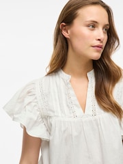 VILA White V-Neck Ruffle Sleeve Top - Image 3 of 4